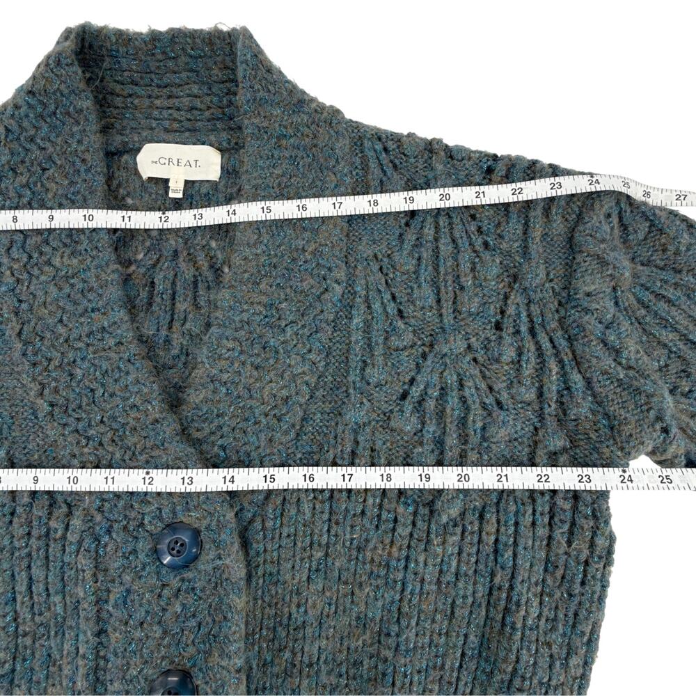 The GREAT. The Frond Montana Cardigan in Pine Needle Shimmer 1 | S - Picture 9 of 11
